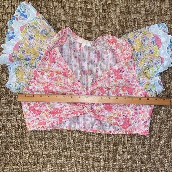 LoveShackFancy Kielle Ruffle Crop Top Floral Boho Women's Top sz Large - Picture 11 of 12